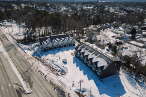 Aerial of construction at Mitchell Mill, New Raleigh Townhomes for Sale